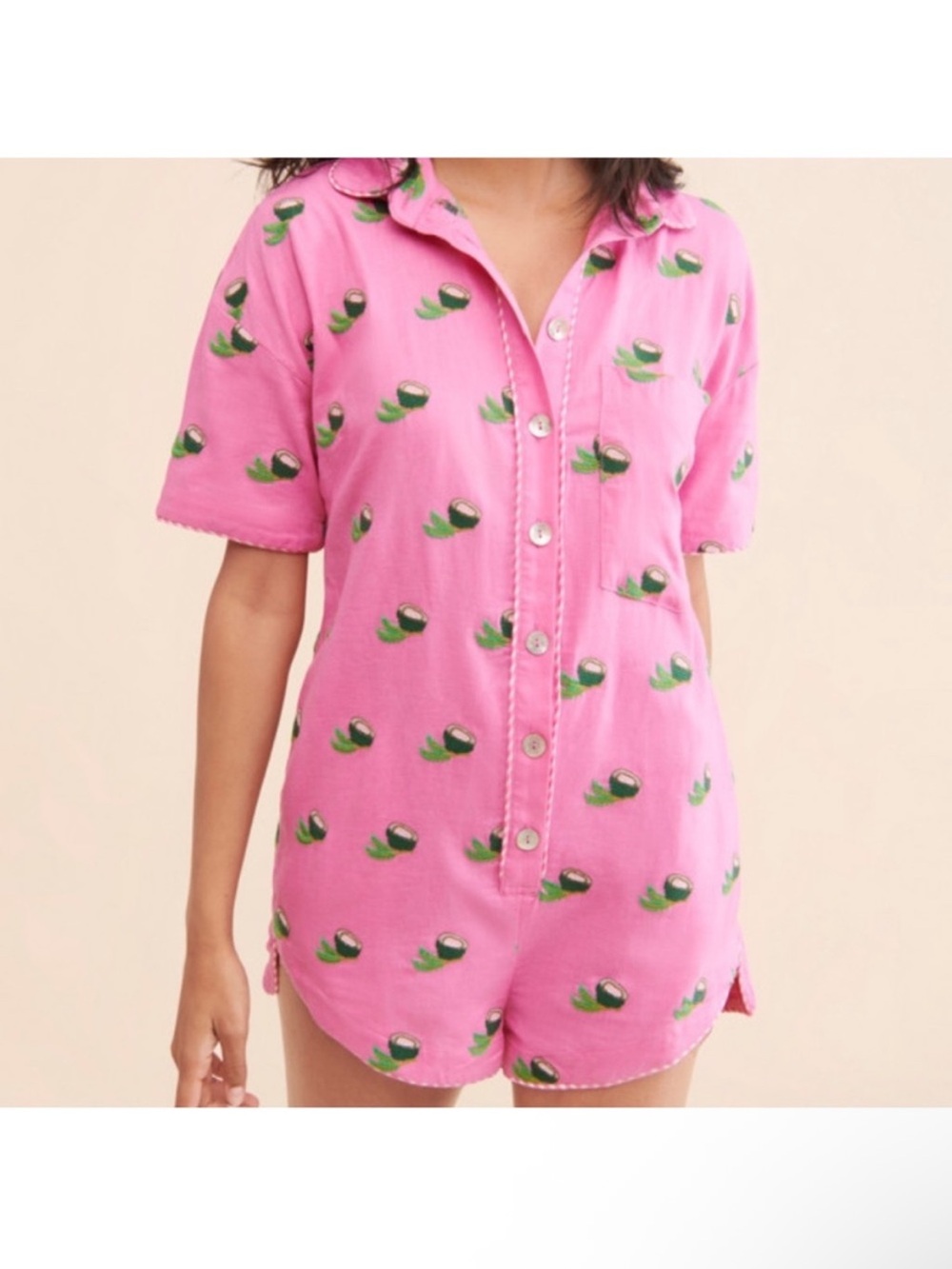 FARM Rio Pink Short-Sleeve Printed Romper
